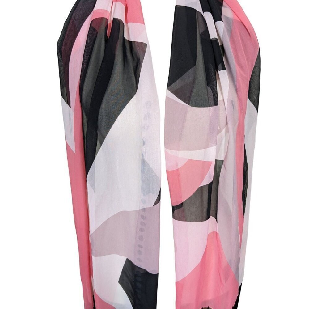 Mary Kay Fashion Scarf Pink Black White Tassels Fringe Rectangle Feminine Pretty - Picture 2 of 4